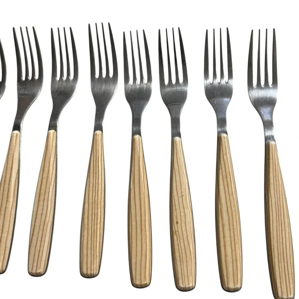Pinti 1929 Inox Riva Birch Handle Spoons Forks Italian Flatware Set Serving